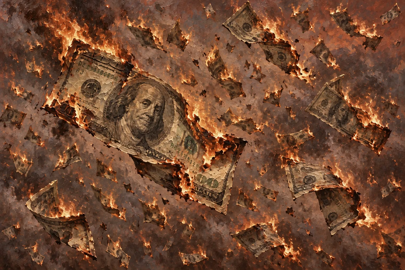 Hundred-dollar bills burning